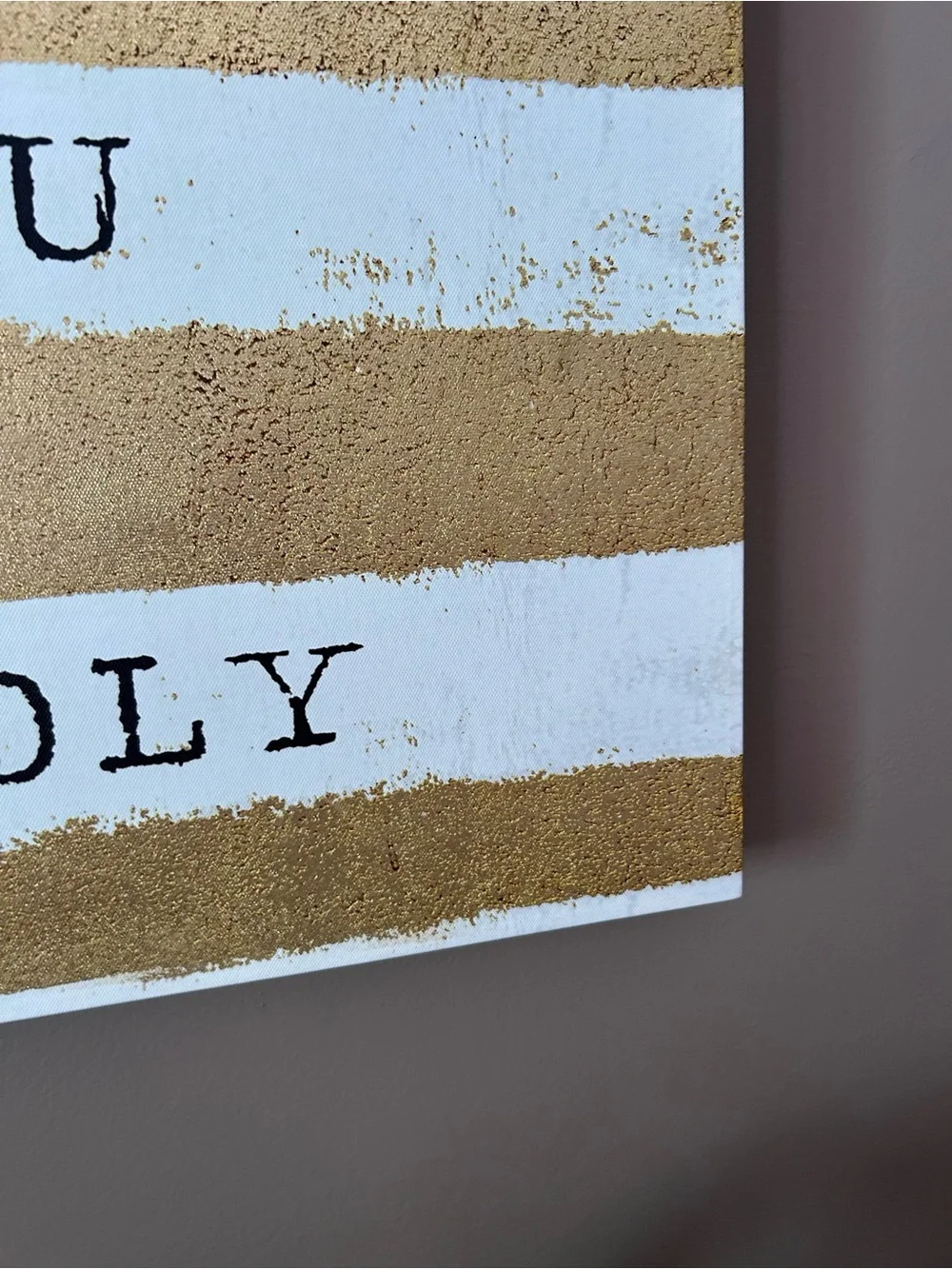 Love You Madly Striped Wall Art - Gold and White- 18IN WIDTH & 18IN HEIGHT